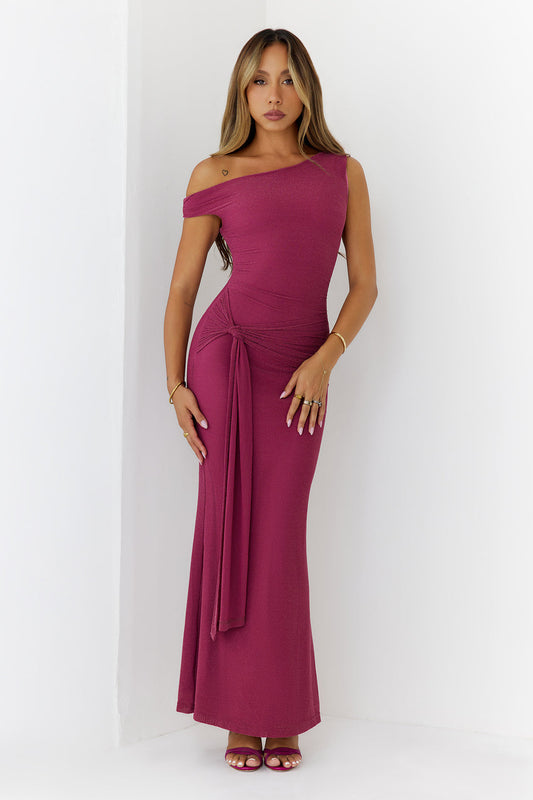 Want The Best Off Shoulder Maxi Dress Plum