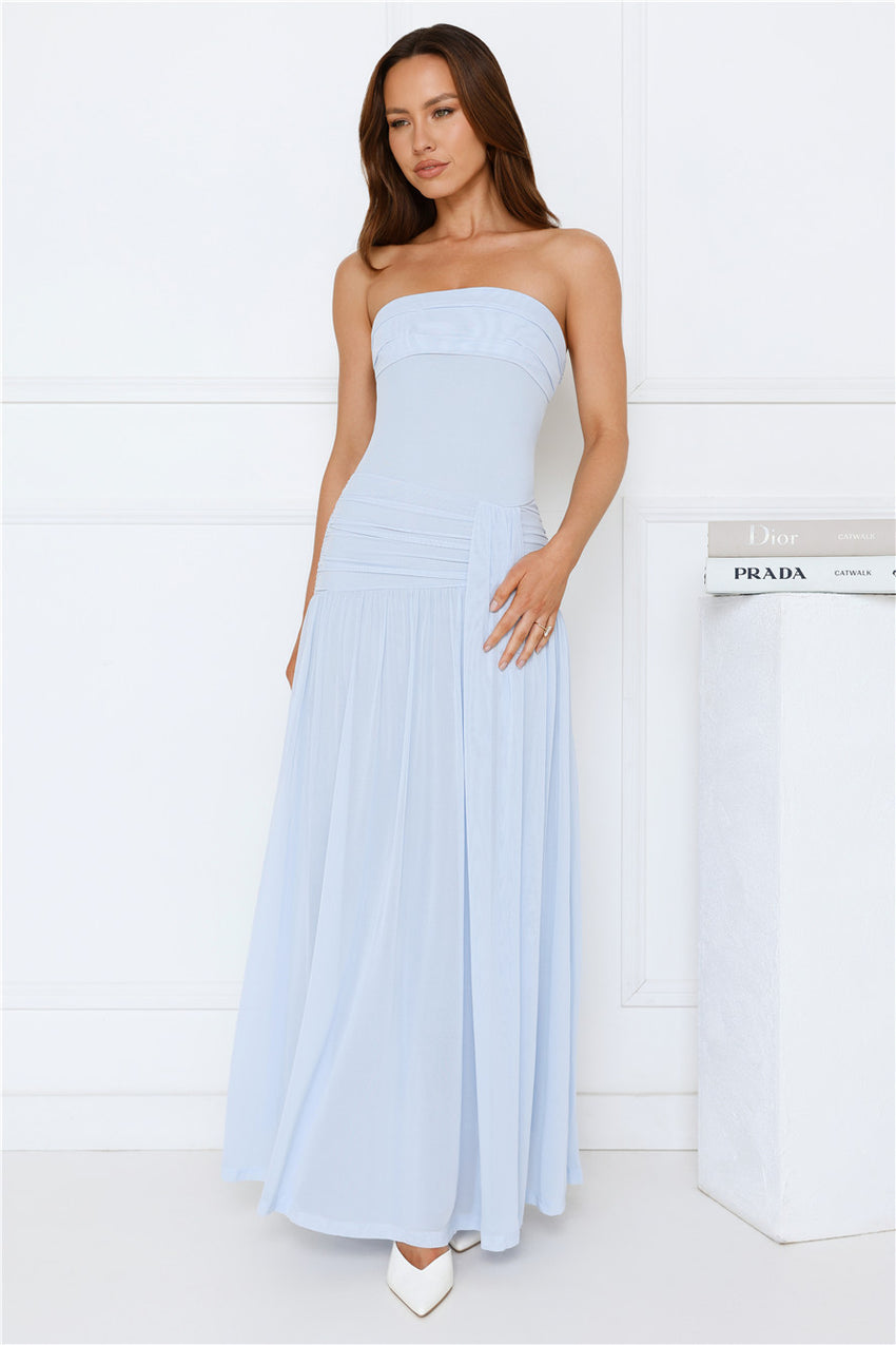 Spark Night Strapless Mesh Maxi Dress Blue