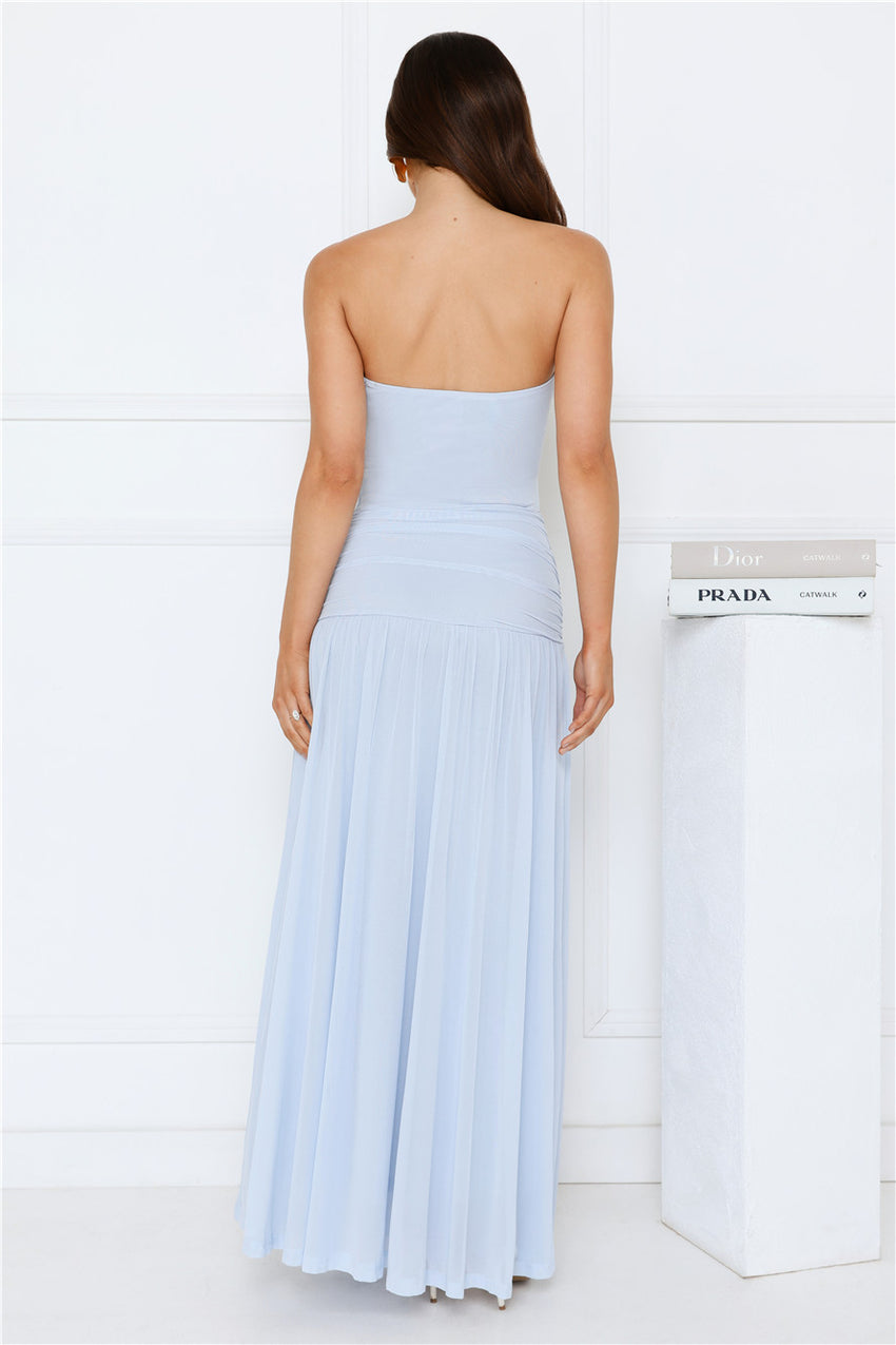 Spark Night Strapless Mesh Maxi Dress Blue