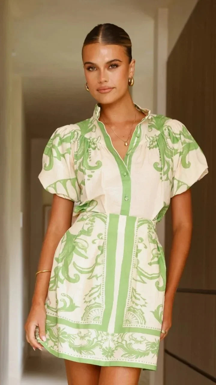 Duttini | Linen Floral Cocktail Dress Set (Top & Skirt)