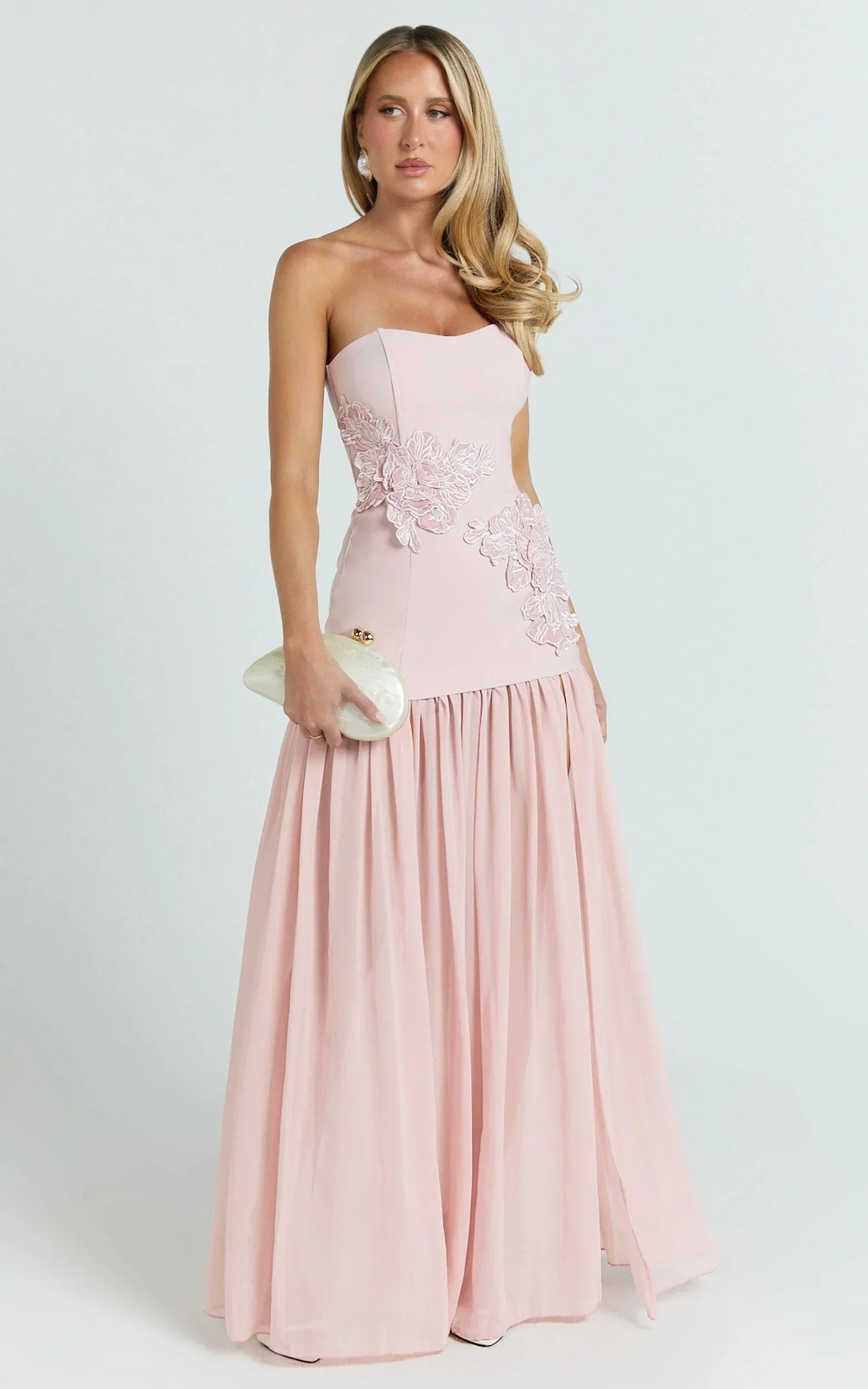 Jefferies Maxi Dress - Peplum Bodice Contrast Georgette Dress In Pink
