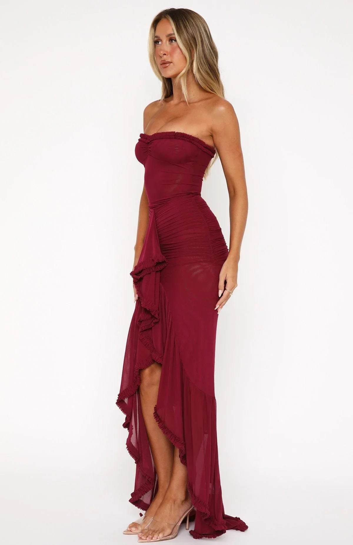 Burgundy Mesh Muse Maxi Dress