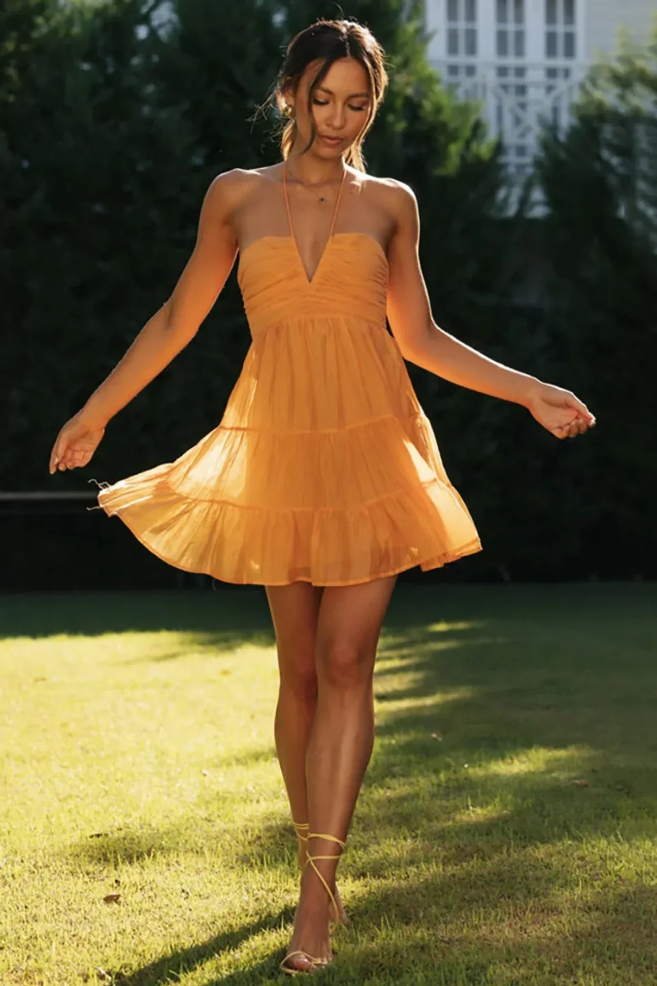 Duttini | Tiered Ruffle Detail Halter Mini Dress