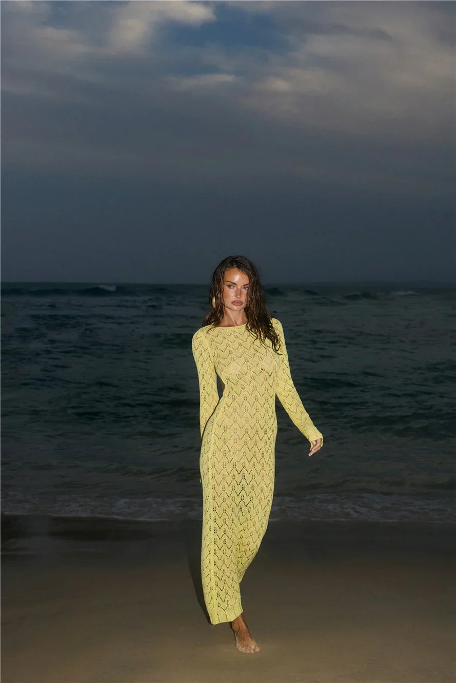 Island Aura Long Sleeve Knit Maxi Dress Yellow