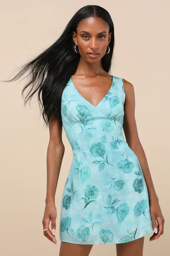 Jaziel Ivory Floral Sleeveless Mini Dress