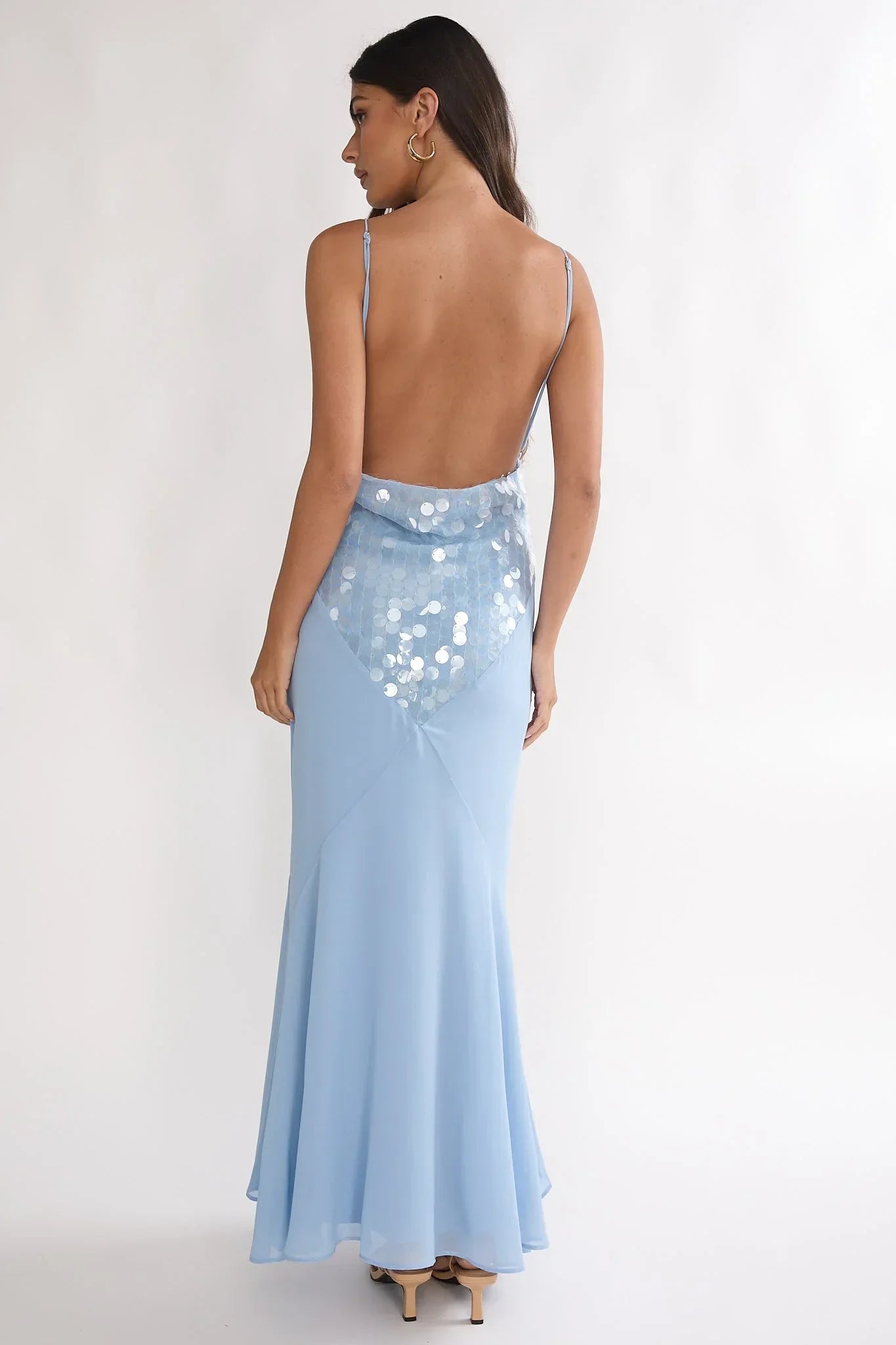 Meranda V Neck Maxi Dress Sequin Blue