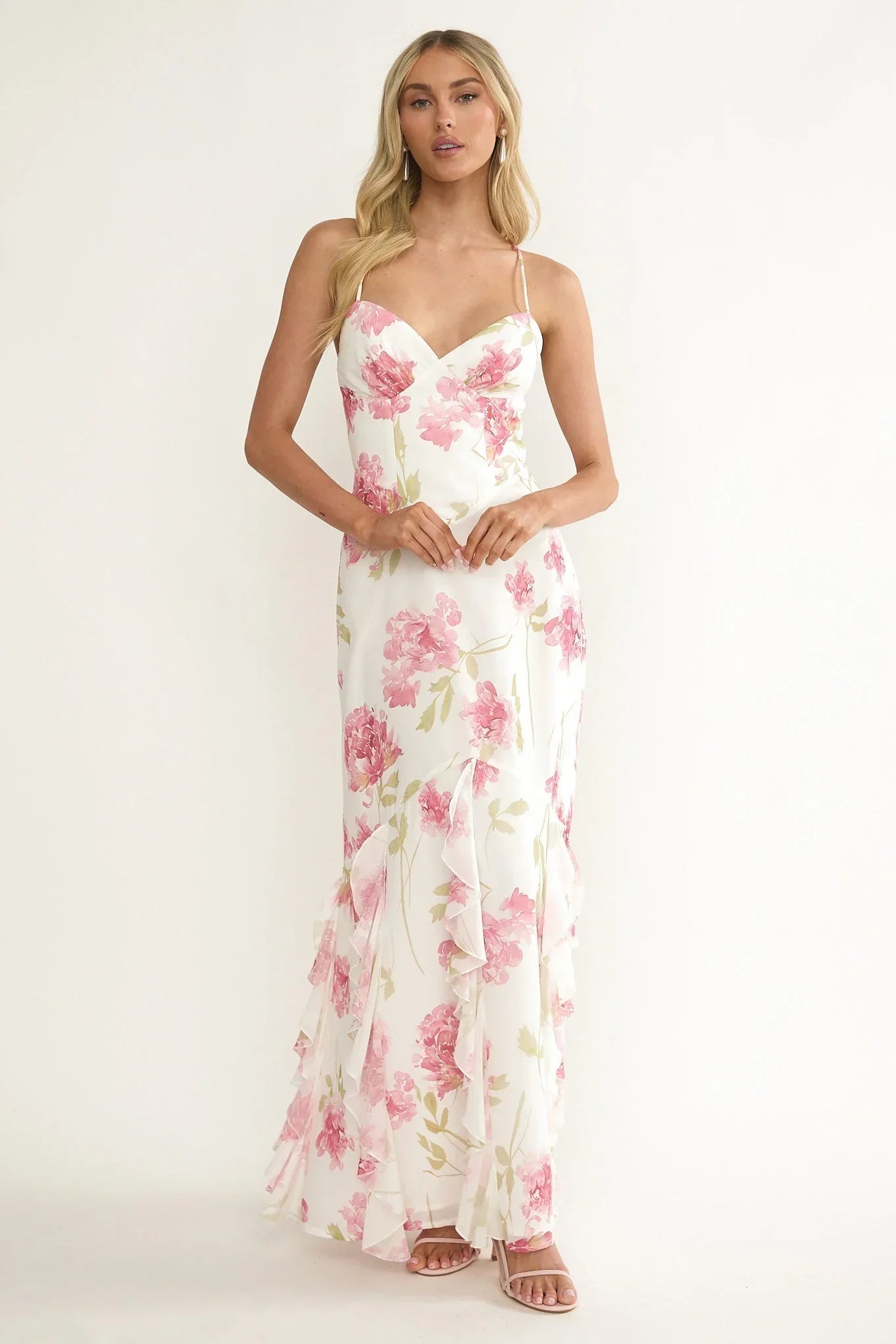 Charlisa Ruffle Maxi Dress Floral White