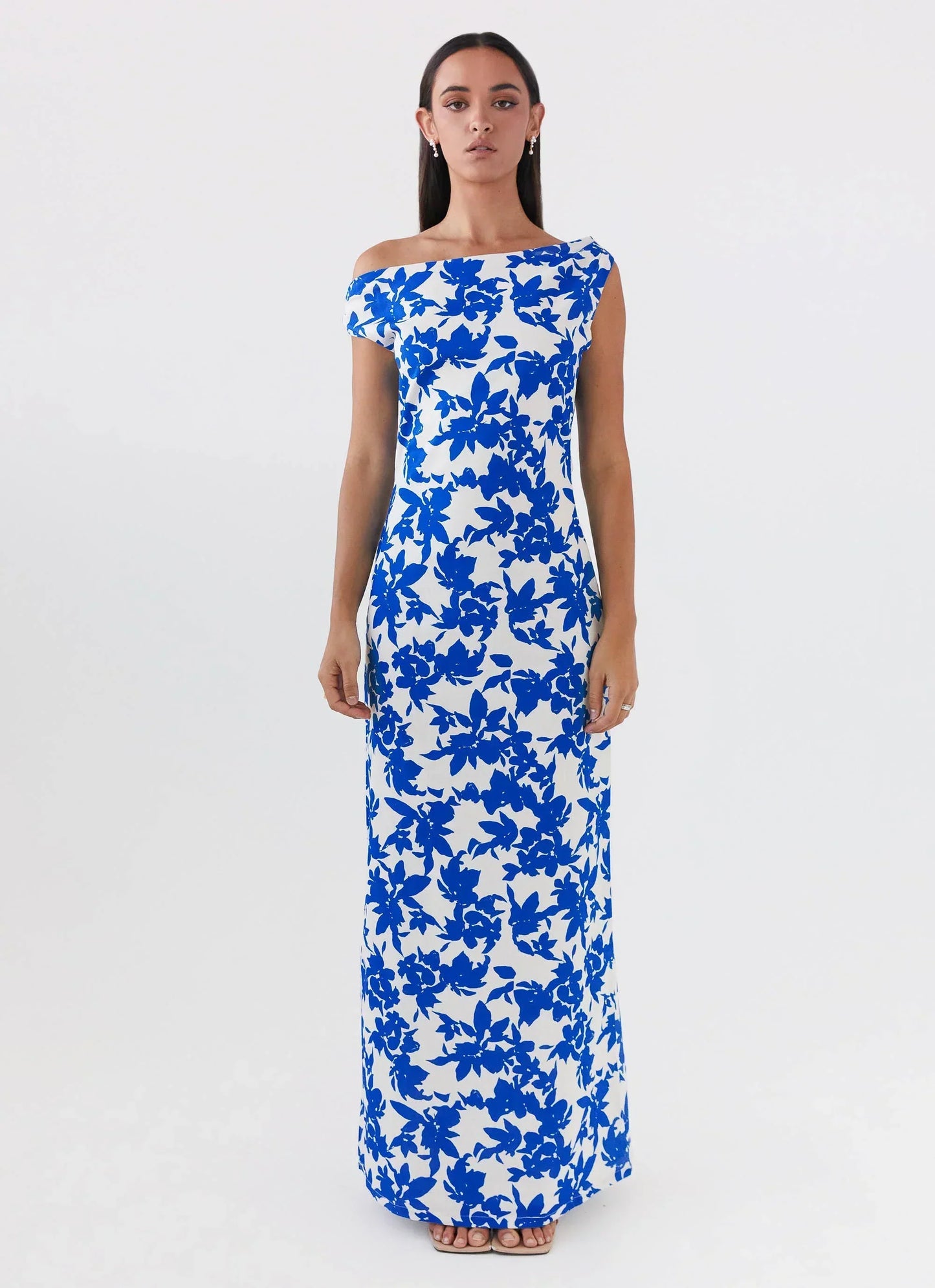 Pyper Off Shoulder Maxi Dress - Blue Floral