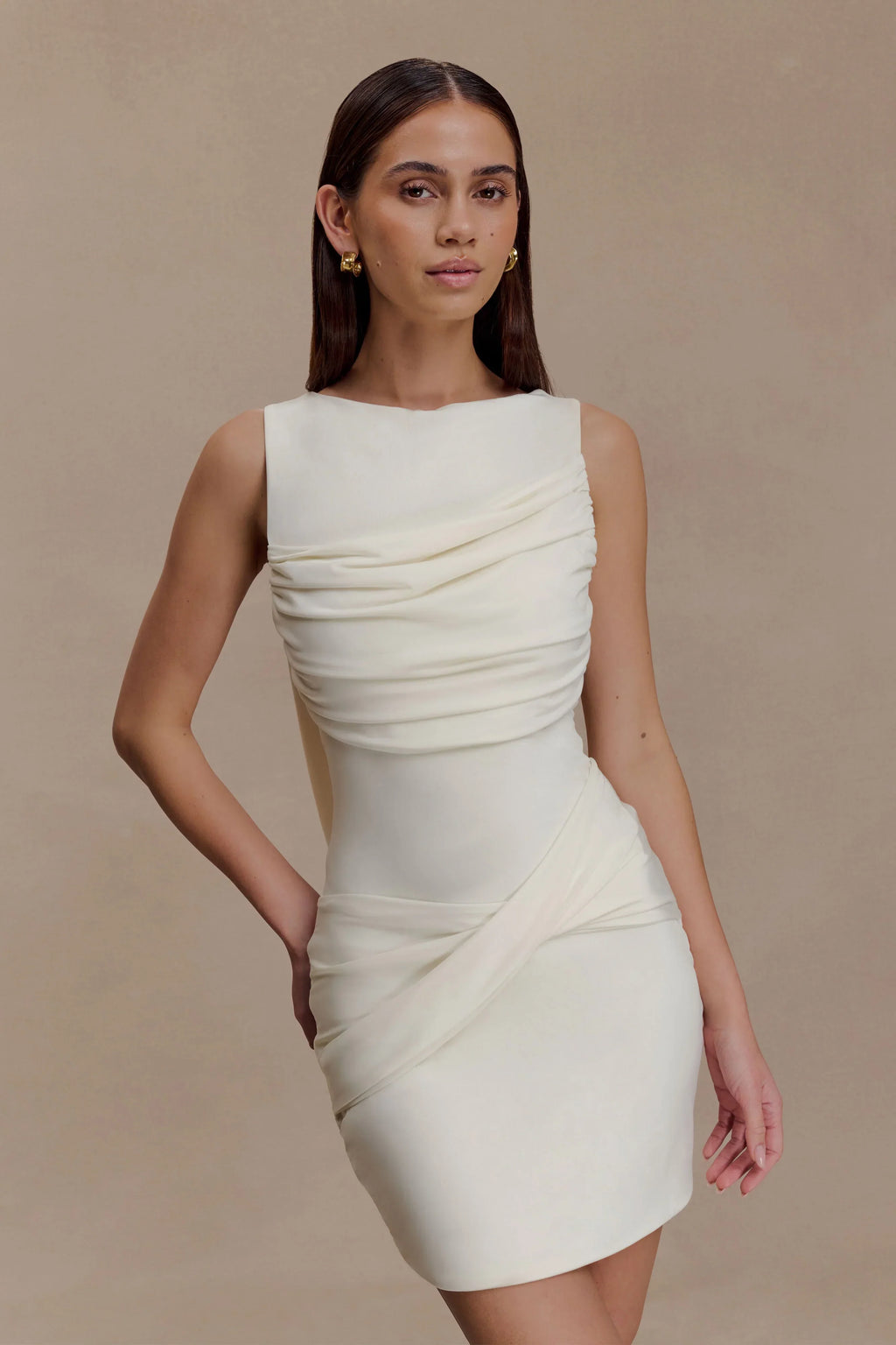 Ivory Drape Mini Dress