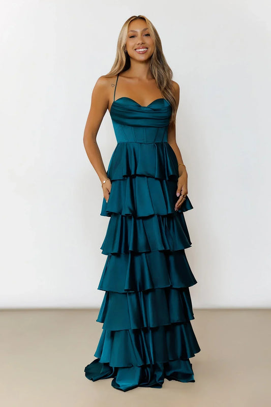 Emerald Satin Maxi Dress