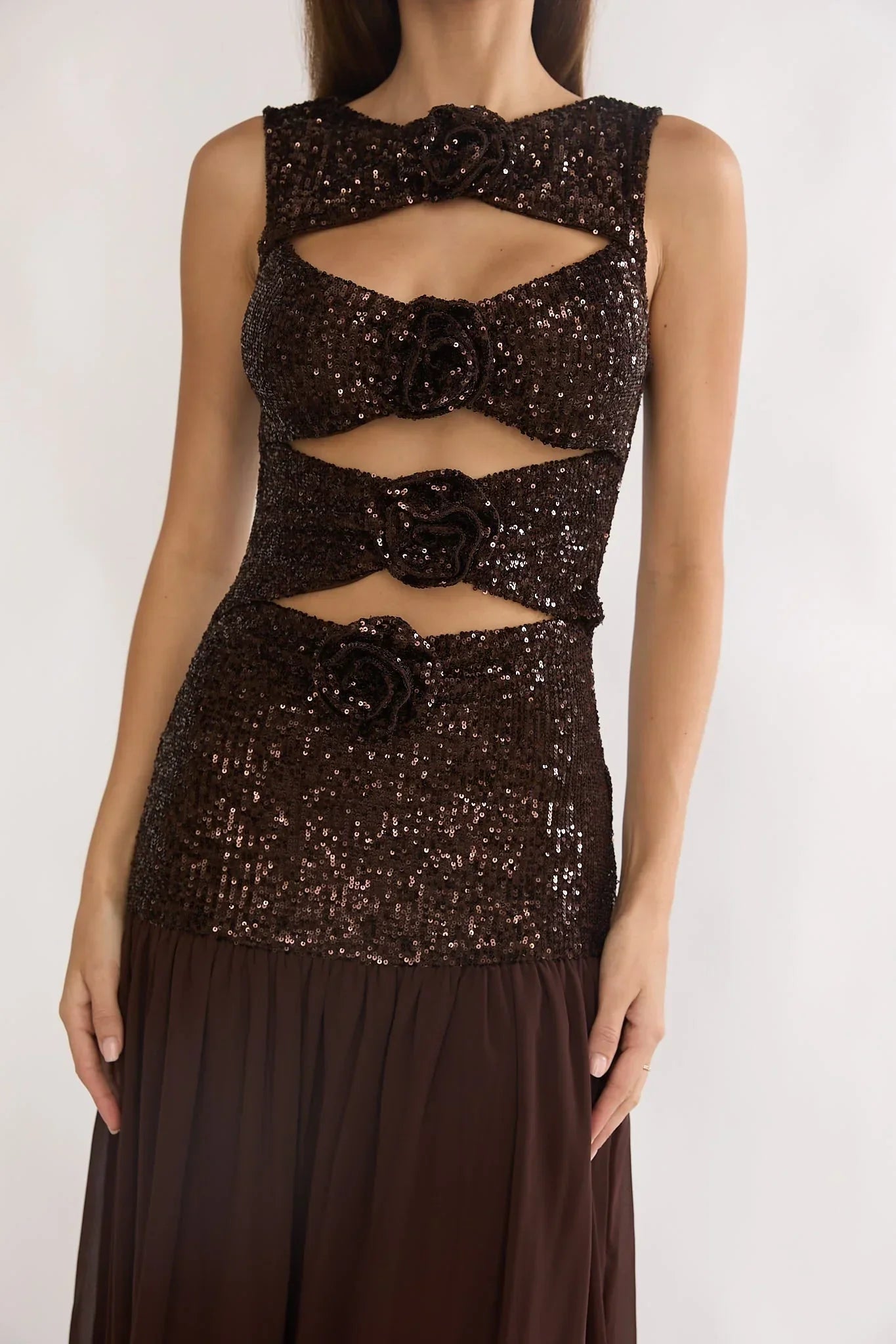 Dioris Sequin Maxi Dress Chocolate