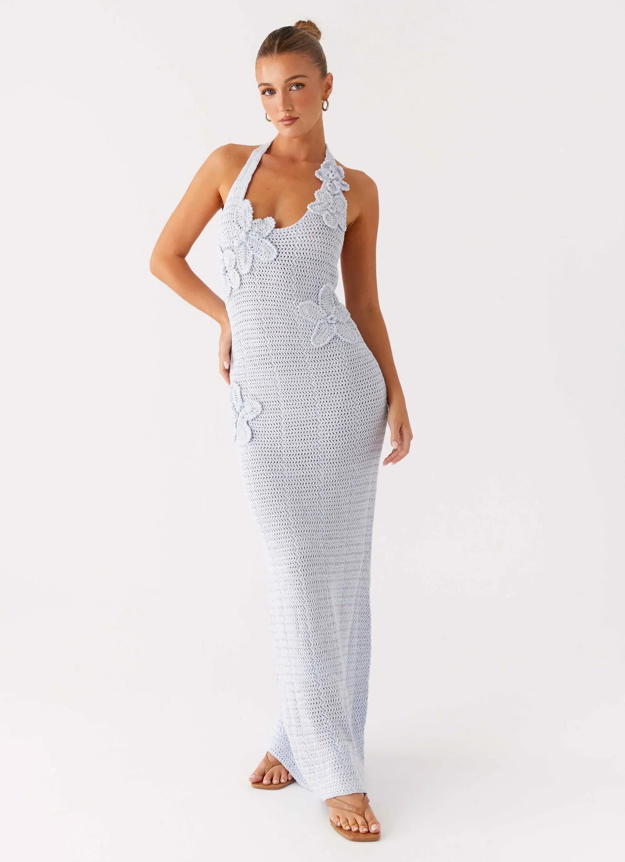 Novalee Flower Crochet Maxi Dress - Blue