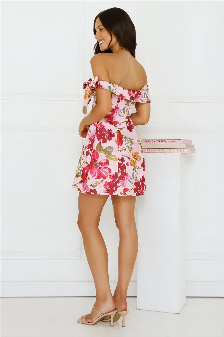 Luxe Seraphina Off Shoulder Mini Dress Pink