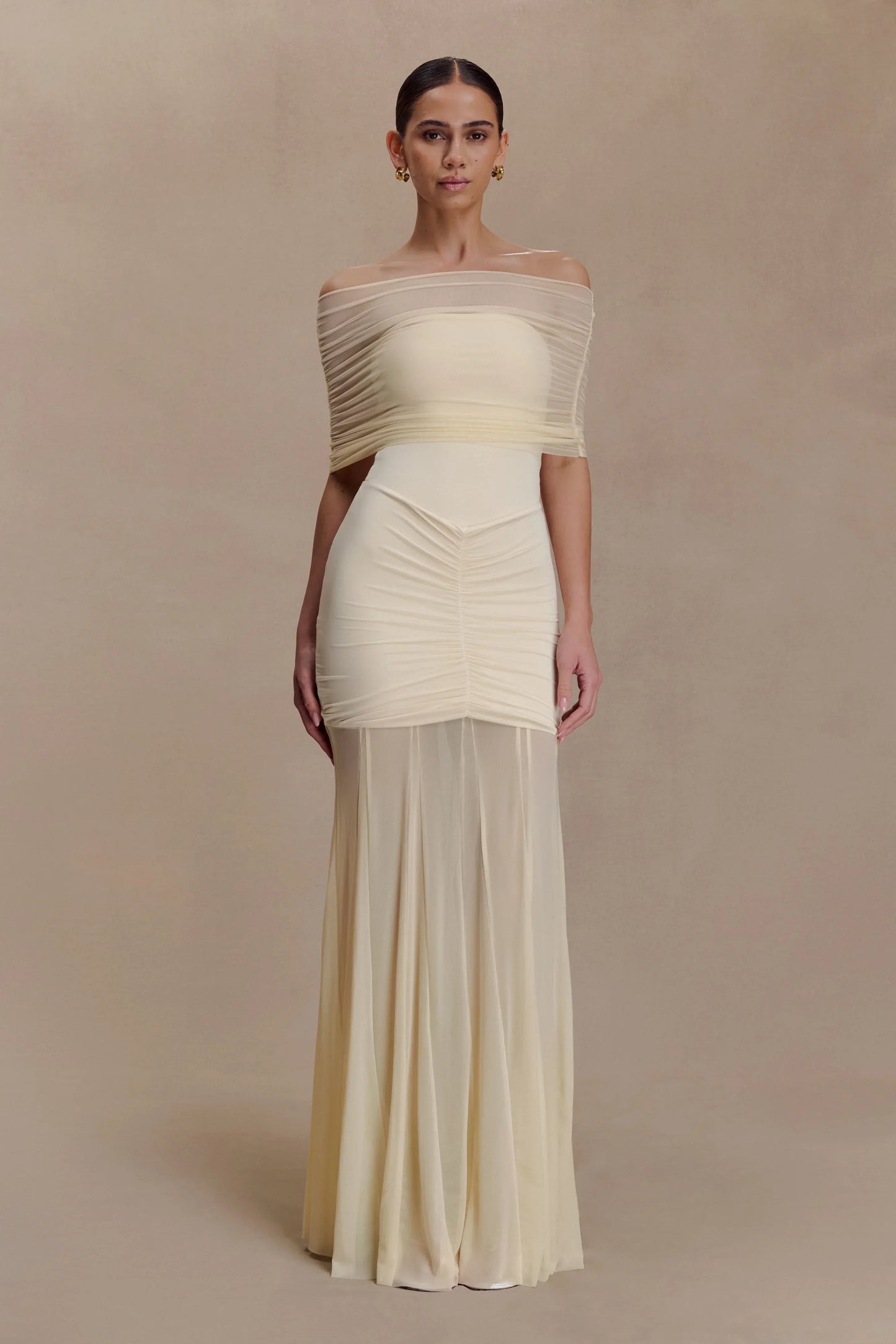 Caspian Off Shoulder Mesh Maxi Dress