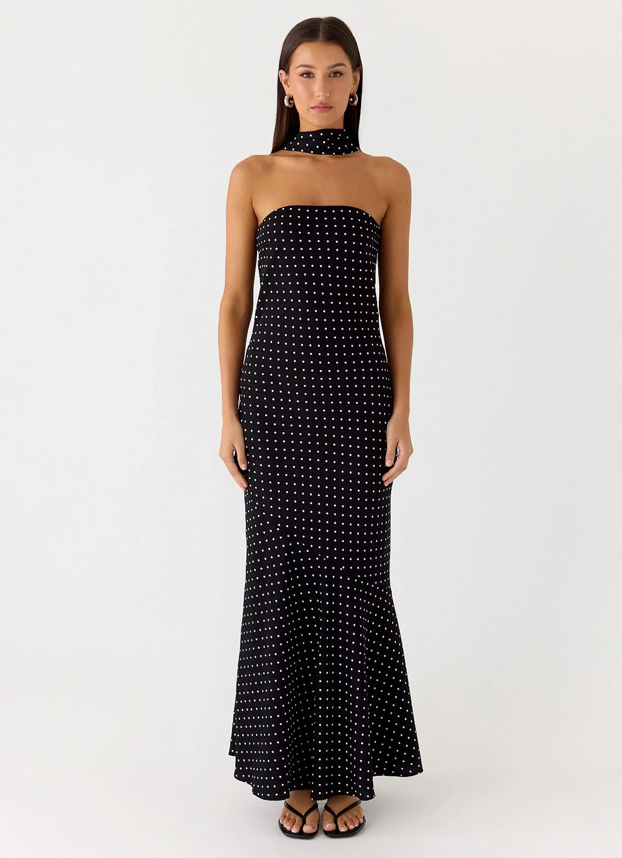 Pagoda Maxi Dress Black Polkadot