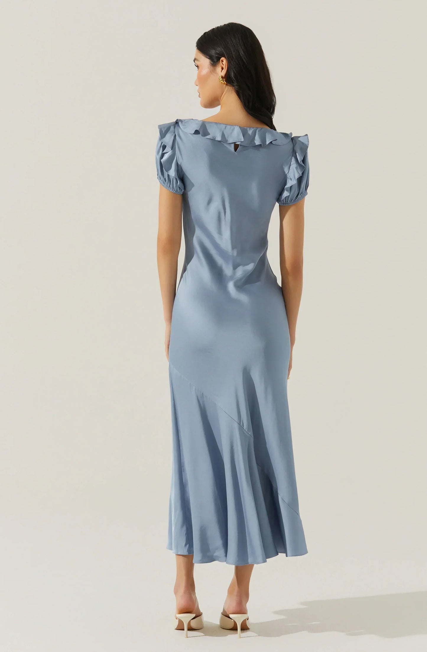 Auden Satin Ruffle Midi Dress