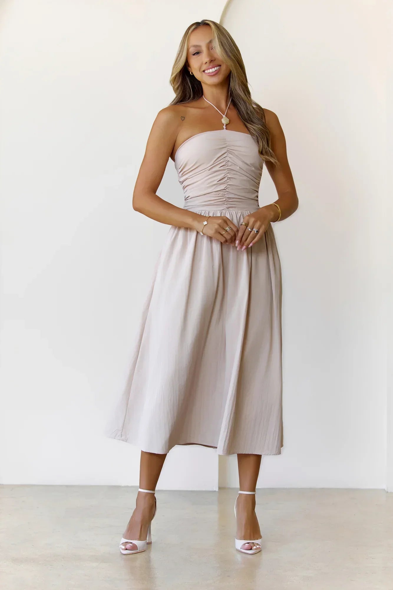 Soft Intentions Halter Mini Dress Beige