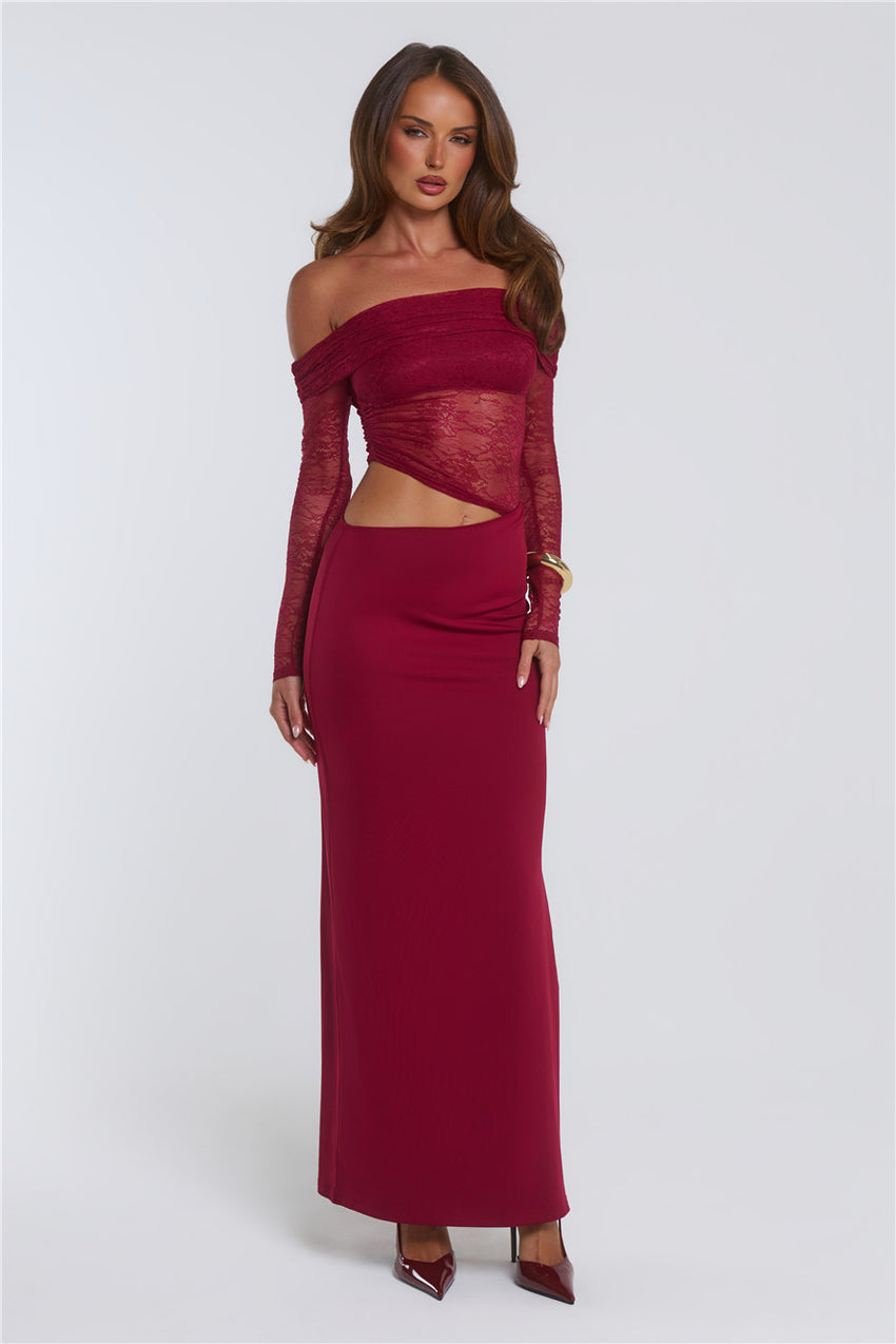 In The Current Strapless Maxi Dress Red