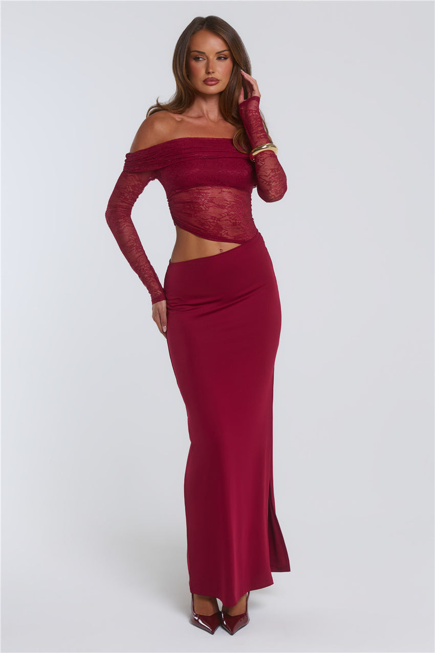 In The Current Strapless Maxi Dress Red