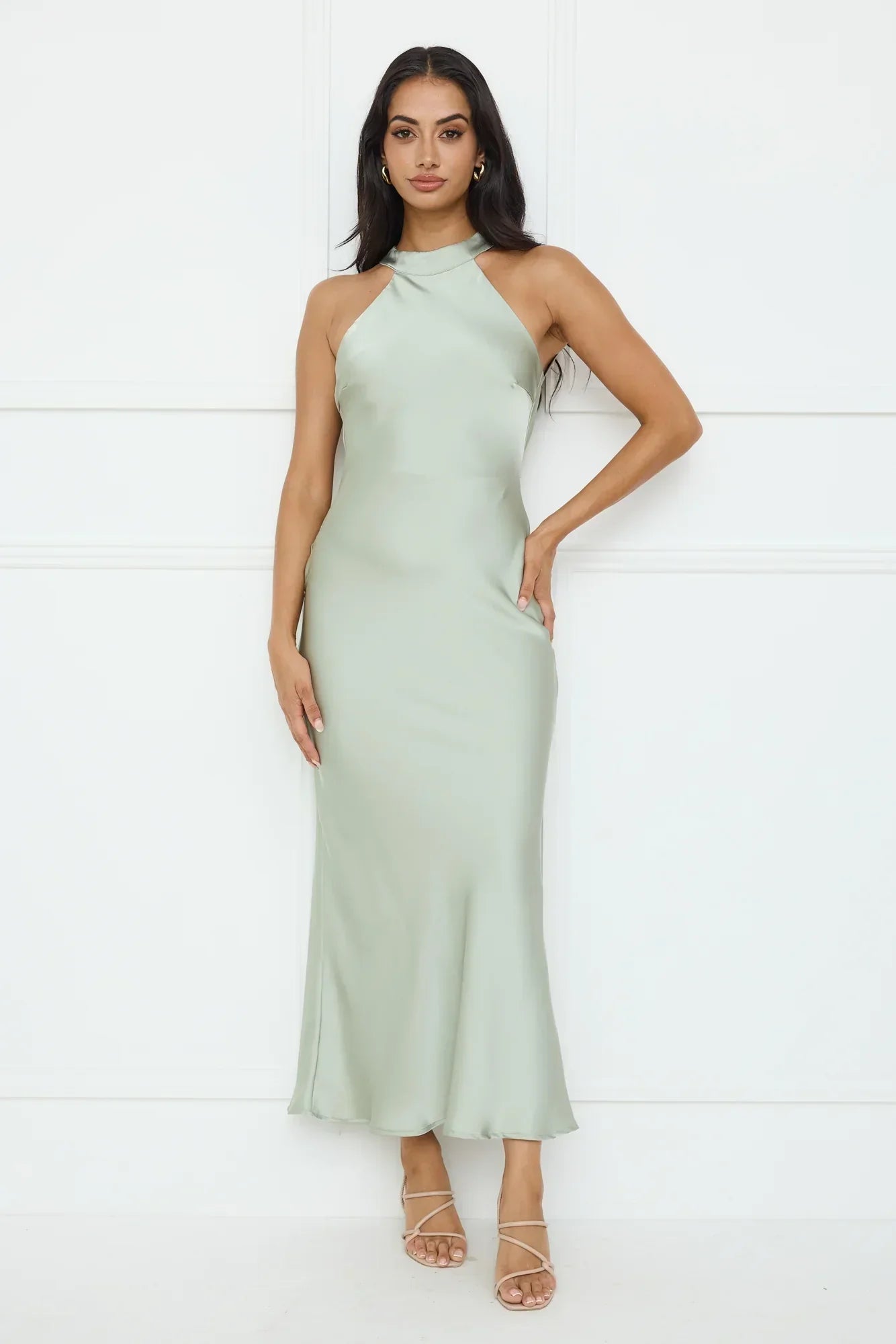 Icon Status Satin Maxi Dress Sage