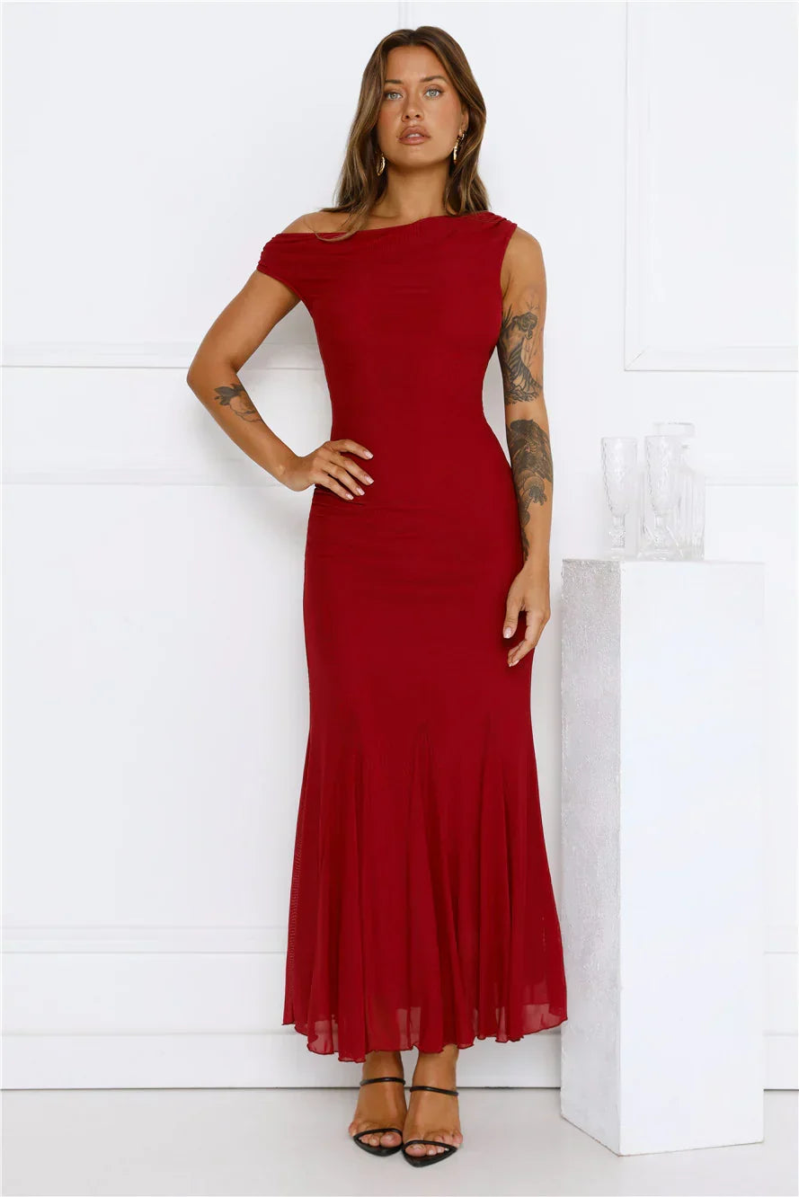 Moonlit Mischief Mesh Maxi Dress Wine