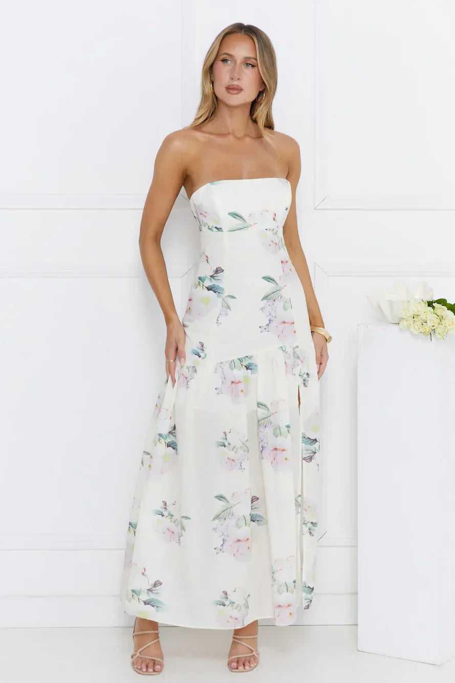 Sunset Whispers Strapless Maxi Dress Cream