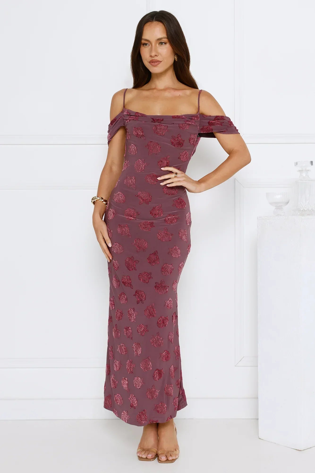 Petal Kiss Off Shoulder Maxi Dress Purple