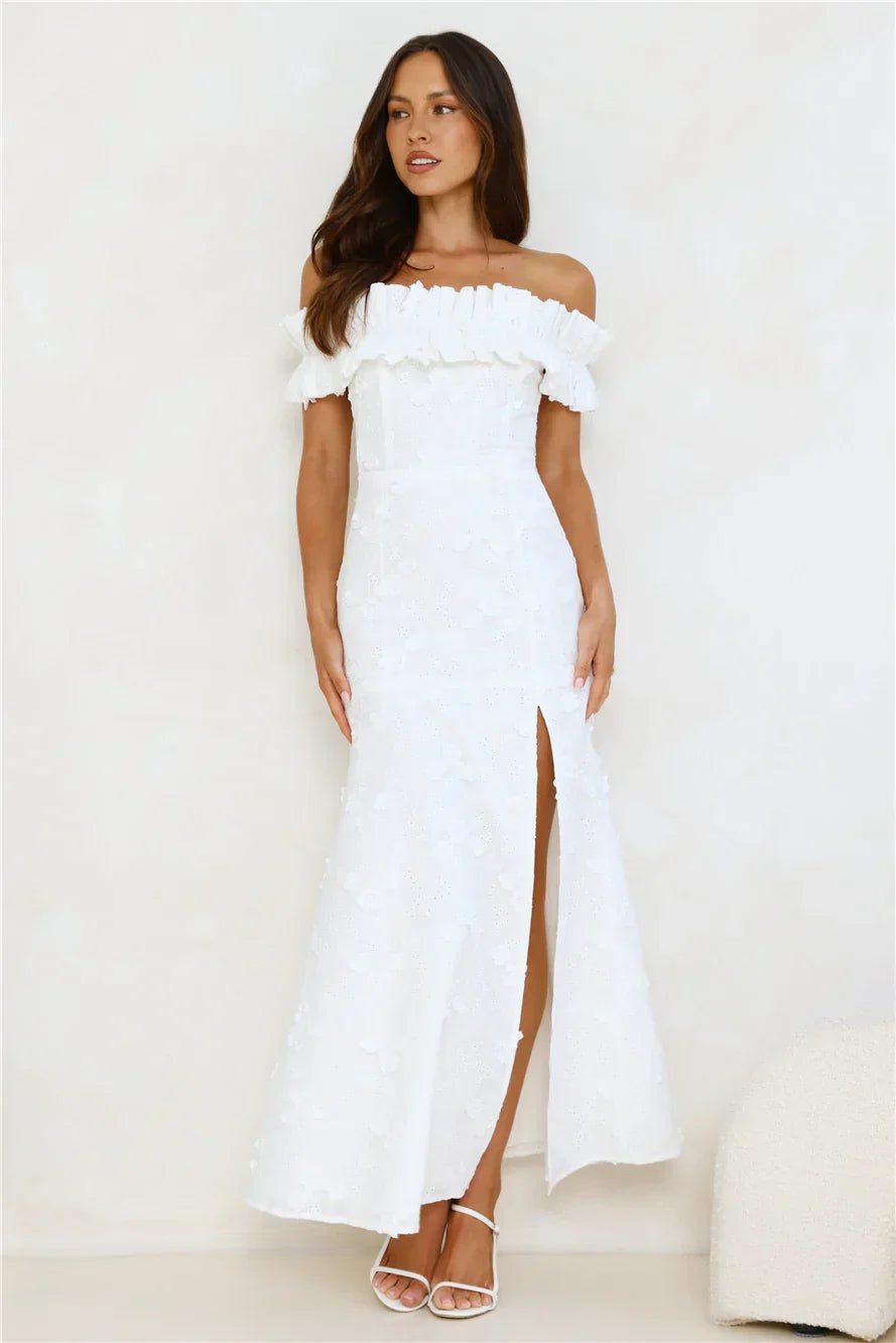 Spring Serenade Off Shoulder Maxi Dress White