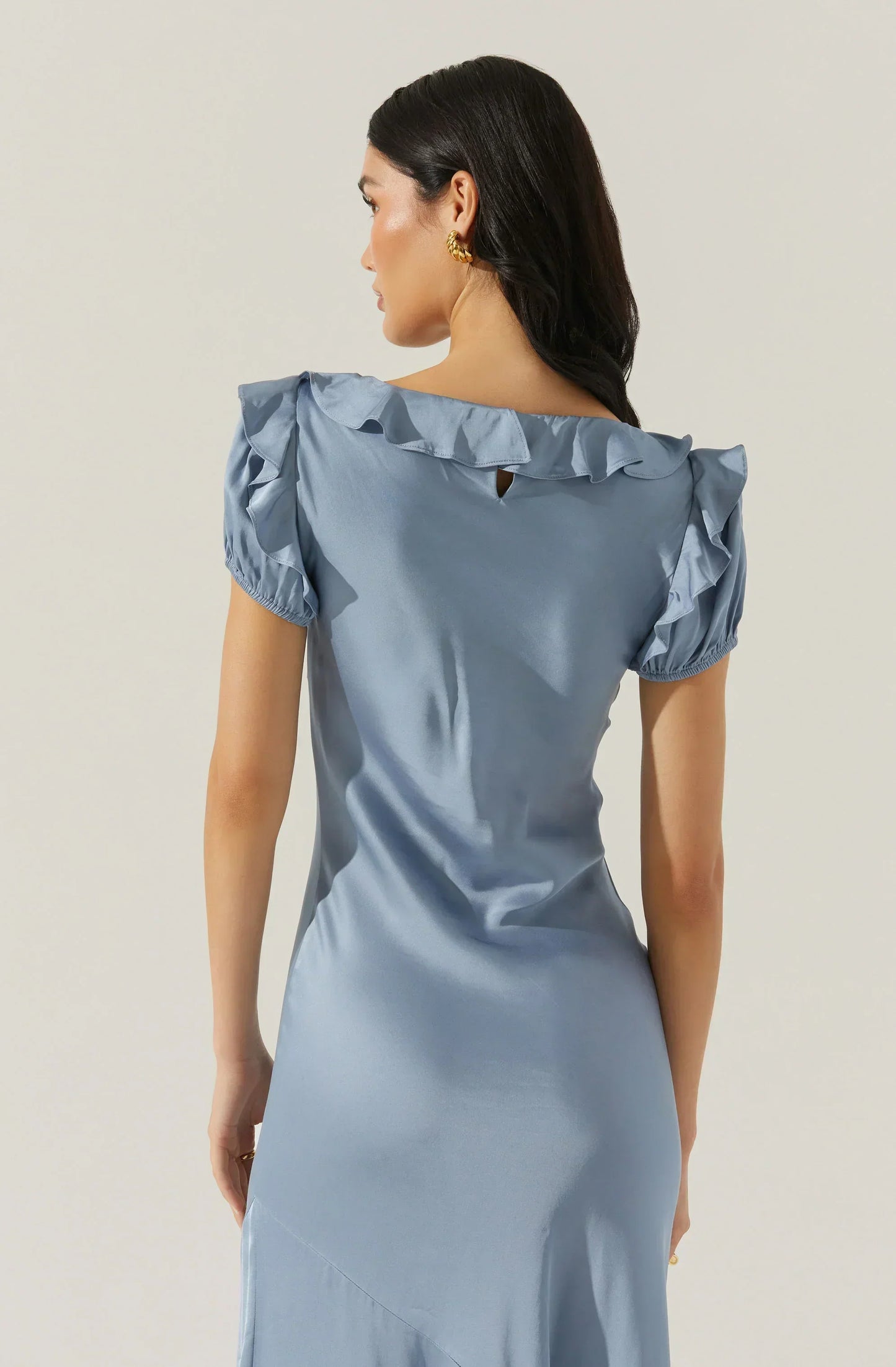 Auden Satin Ruffle Midi Dress