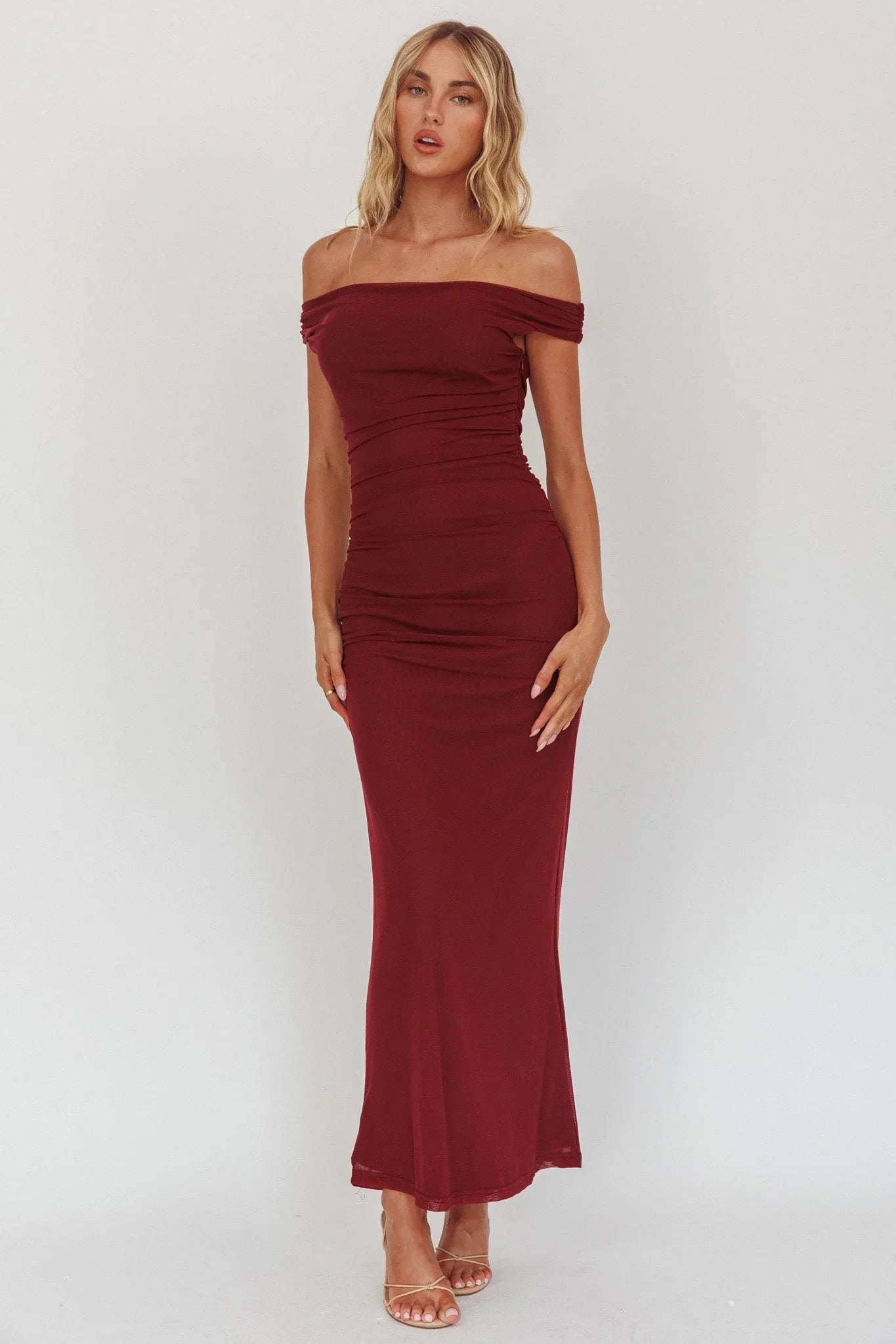 Bloom Mesh Midi Dress Wine