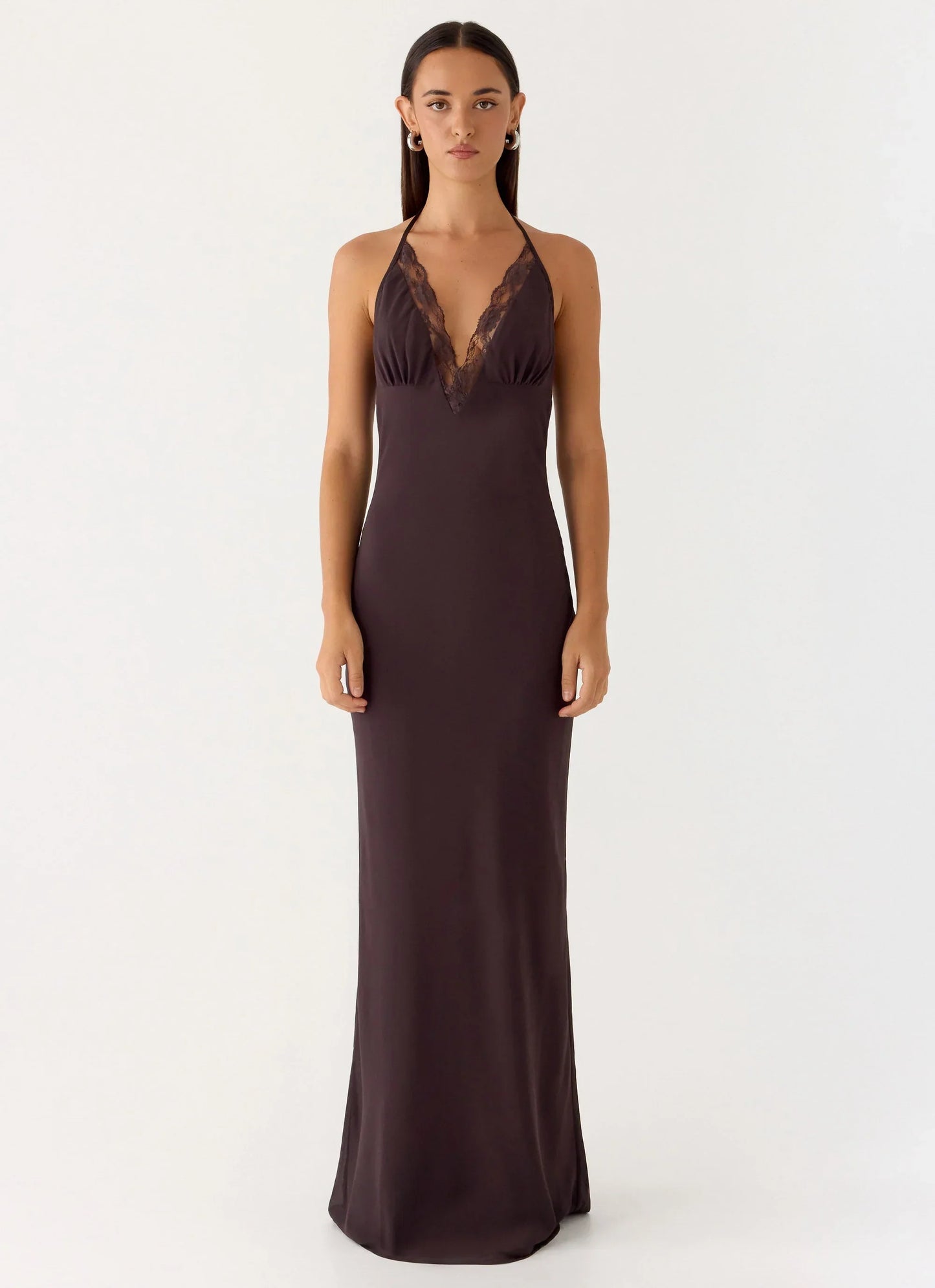 Indya Halter Maxi Dress Chocolate