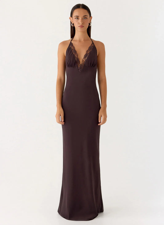Indya Halter Maxi Dress Chocolate
