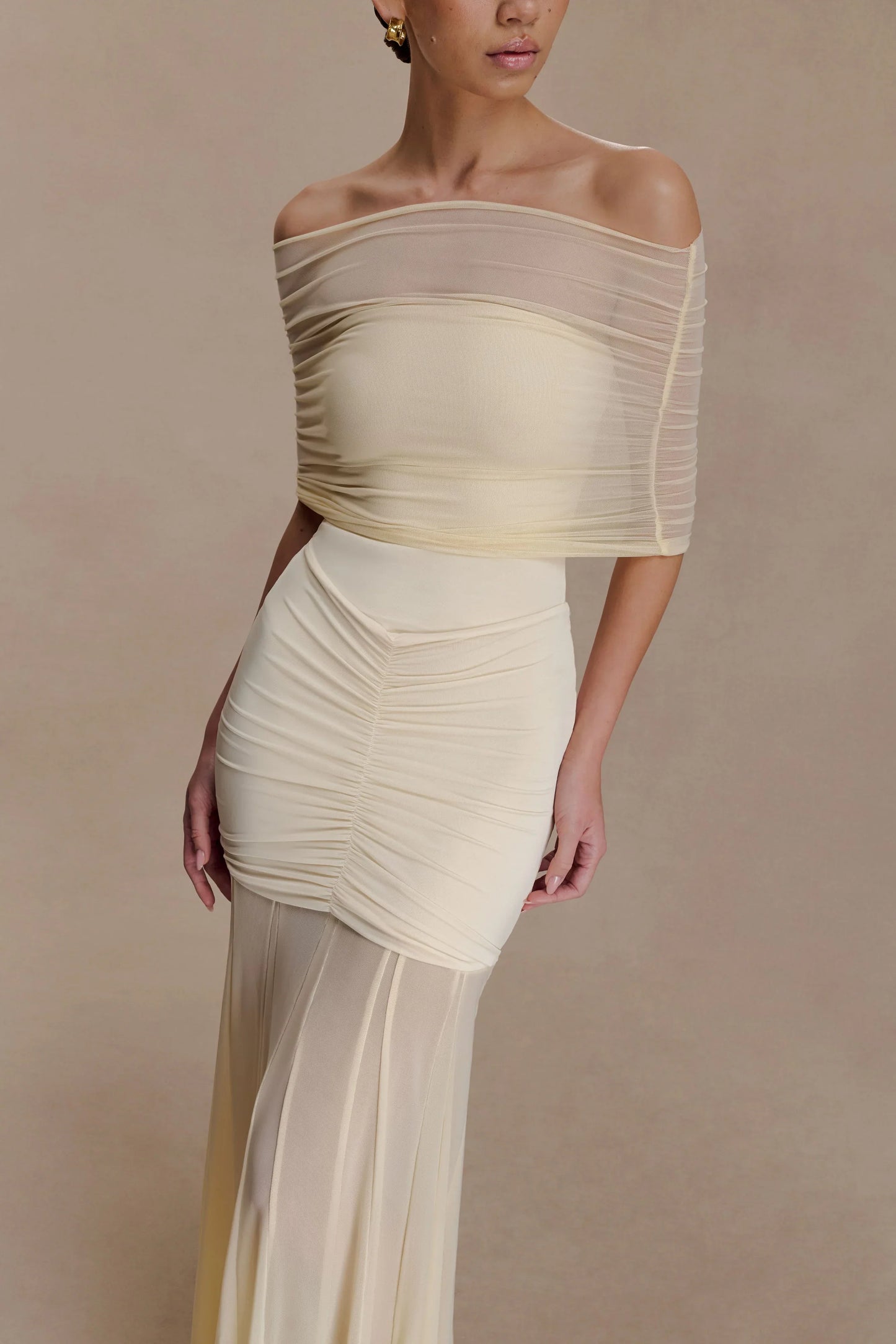 Caspian Off Shoulder Mesh Maxi Dress