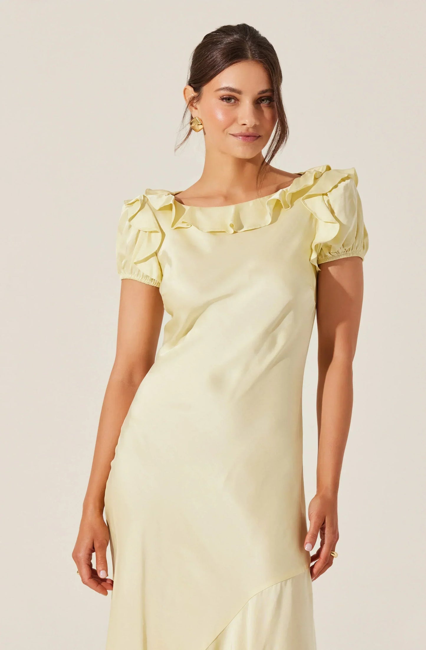 Auden Satin Ruffle Midi Dress