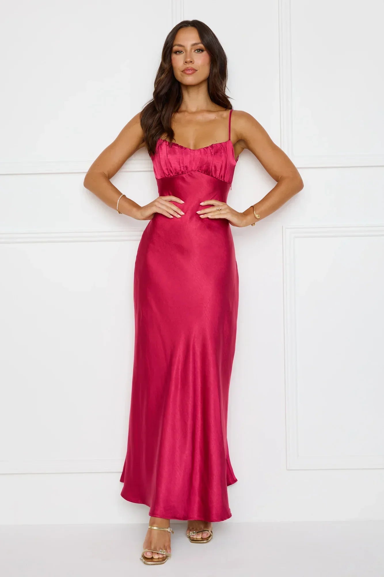 Empire Chic Satin Maxi Dress Burgundy