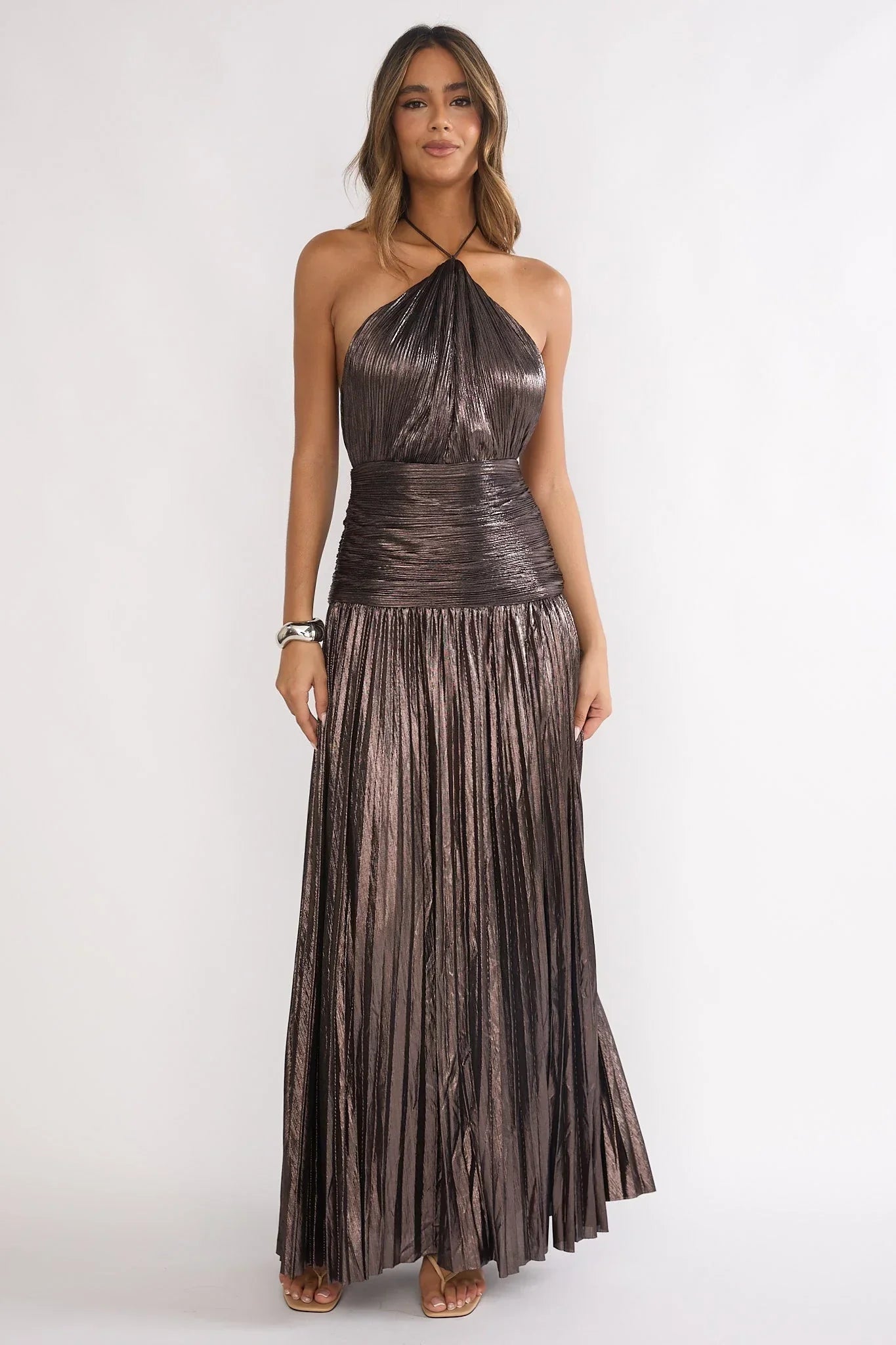 Ahmara Pleated Maxi Dress Gunmetal
