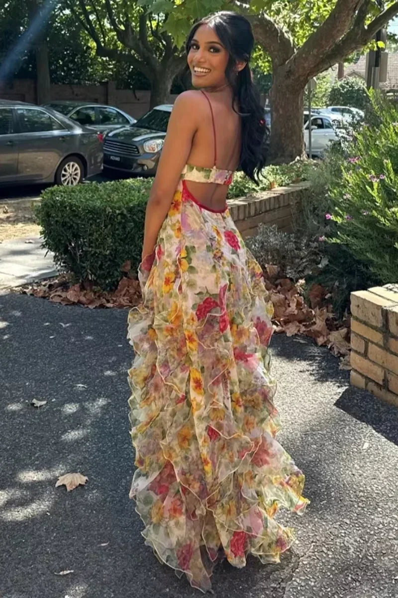 Duttini | Floral Print Ruffled Maxi Dress