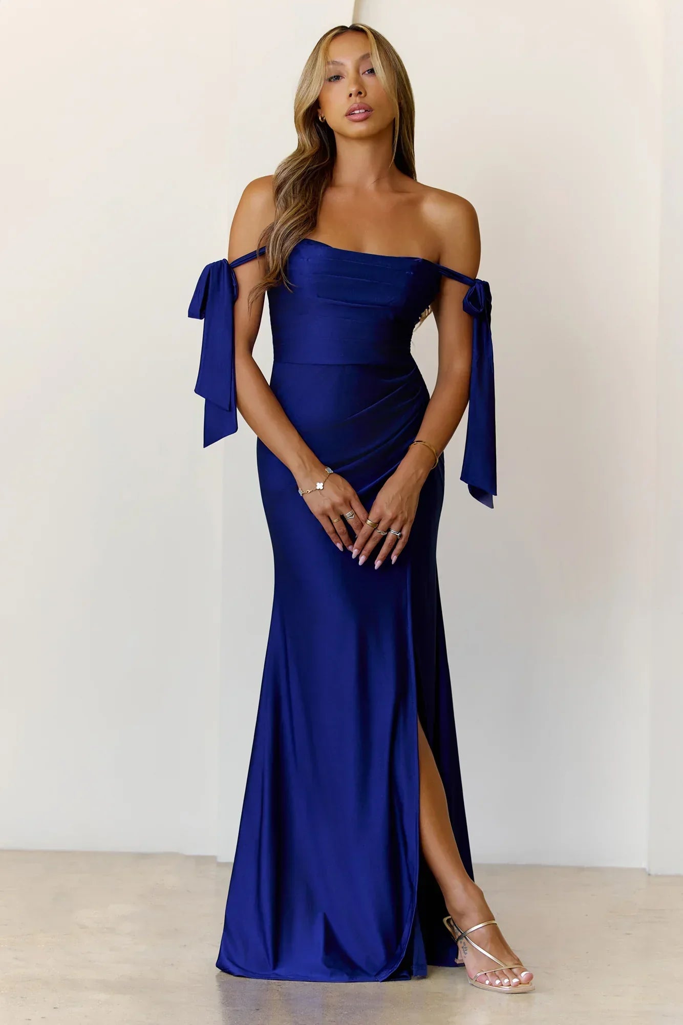 Whispers Of Dusk Off Shoulder Maxi Dress Navy