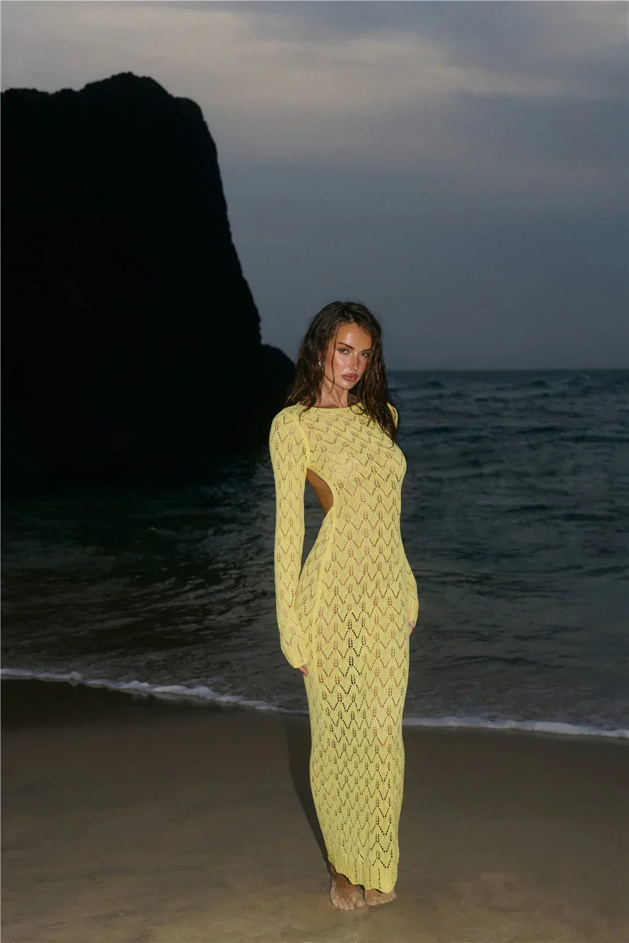 Island Aura Long Sleeve Knit Maxi Dress Yellow