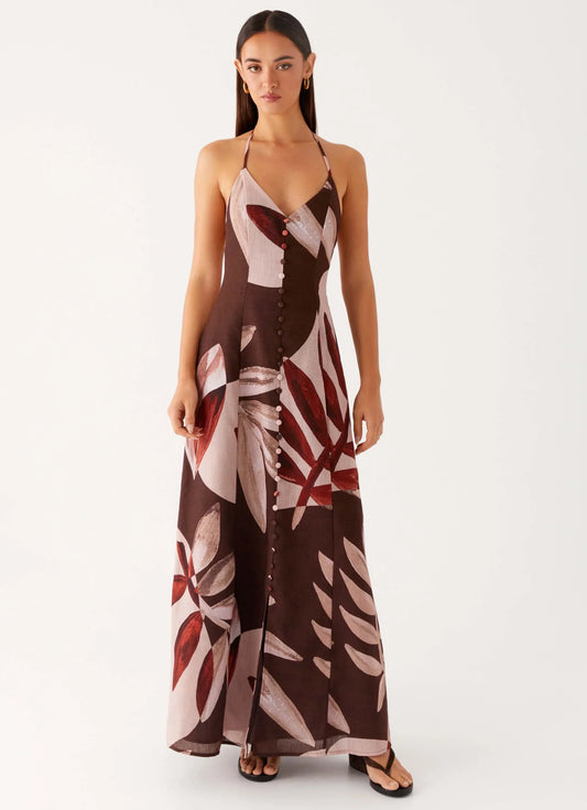 Autumn Linen Maxi Dress - Cinnamon Palm
