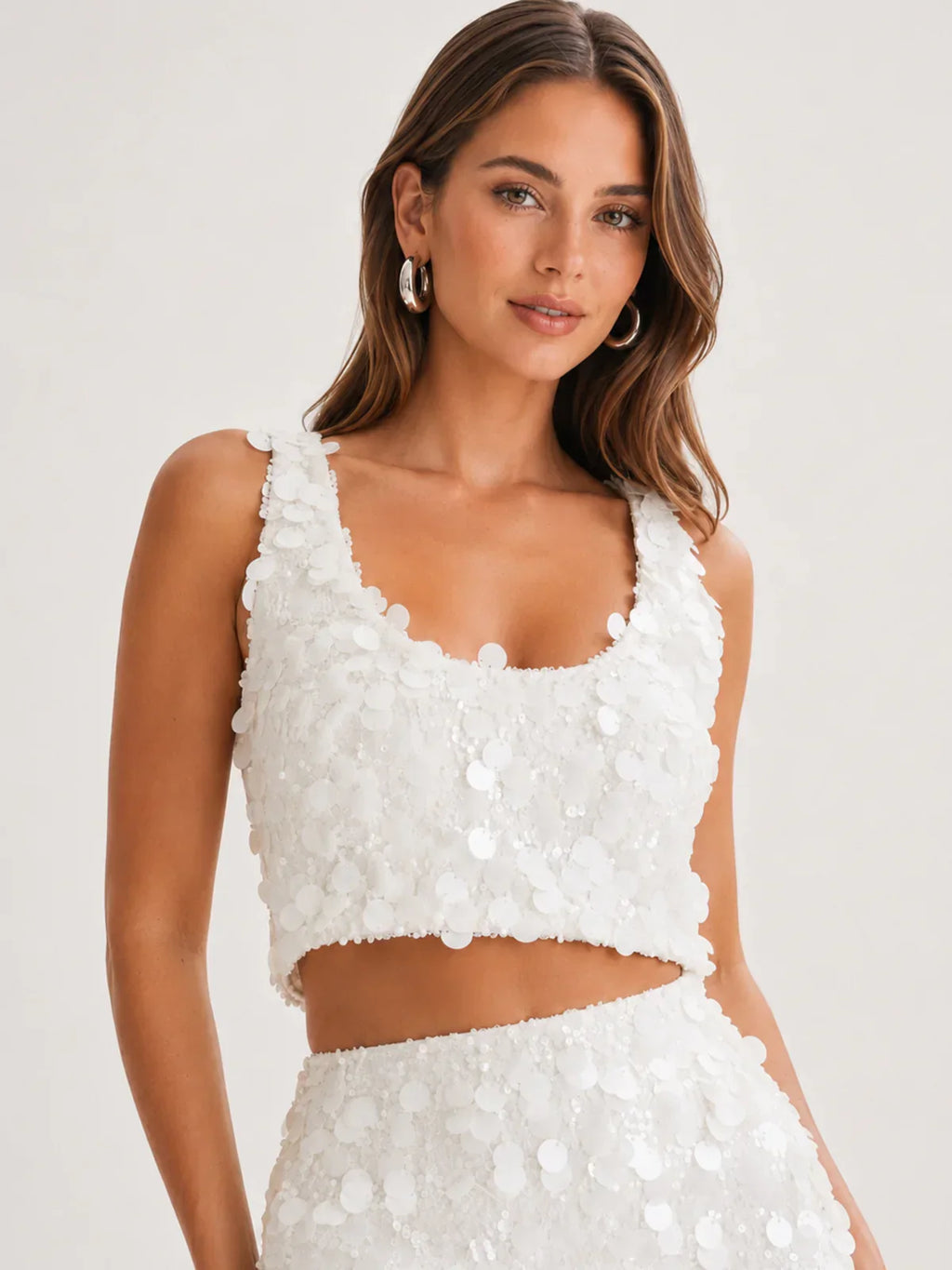 Maude Transparent Sequin Racer Crop Top - Ivory
