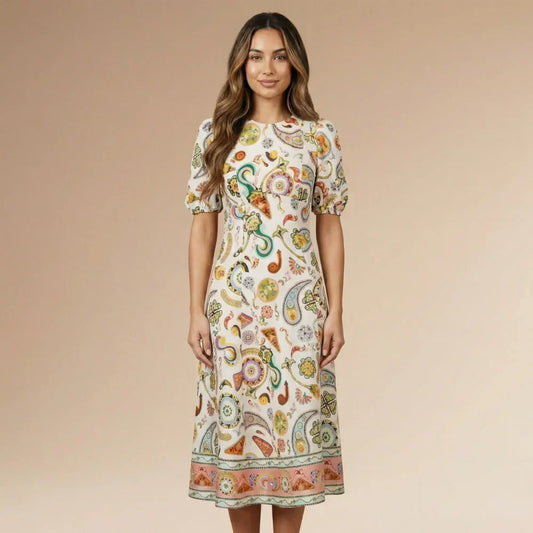 Paisley Ruffle Midi Dress