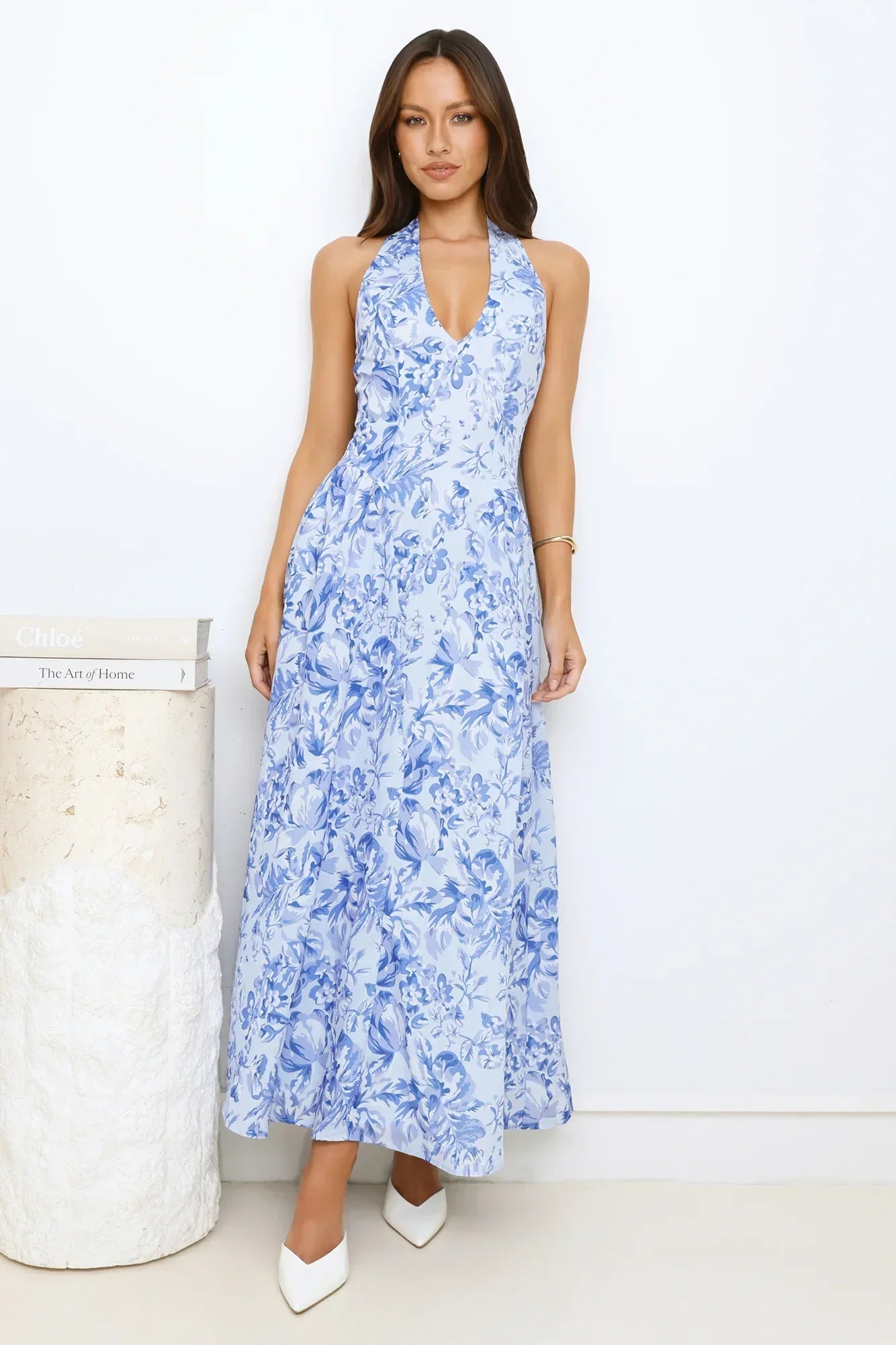 Soft Twilight Halter Maxi Dress Blue