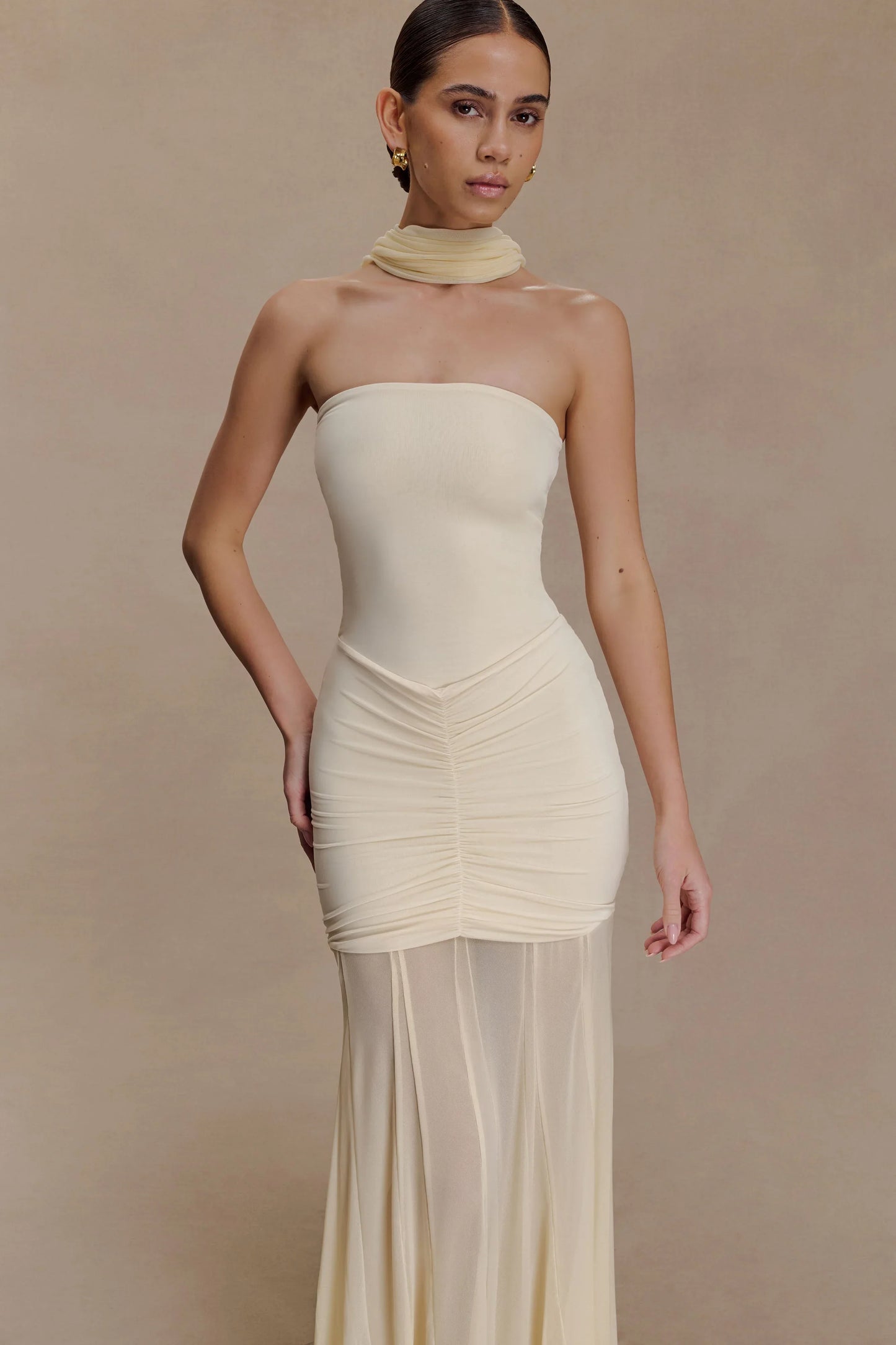 Caspian Off Shoulder Mesh Maxi Dress
