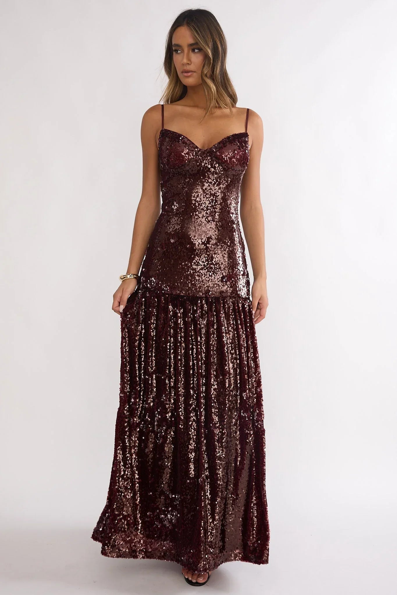 Miller Sequin Maxi Dress Burgundy