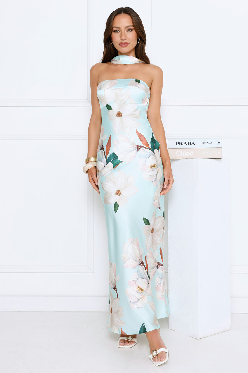 Softly Radiant Satin Maxi Dress Green