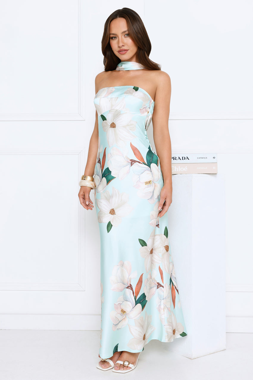 Softly Radiant Satin Maxi Dress Green