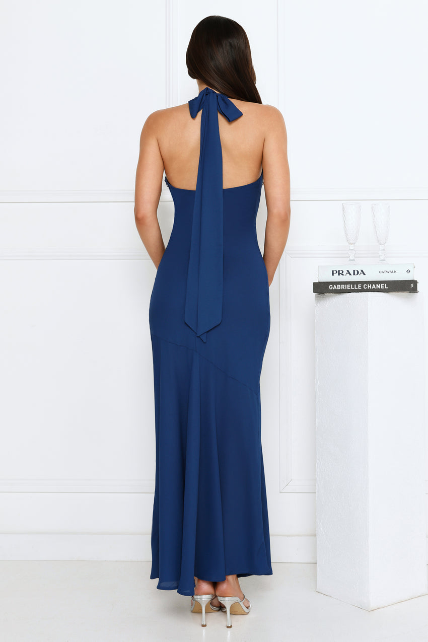 Polished Edge Halter Maxi Dress Navy