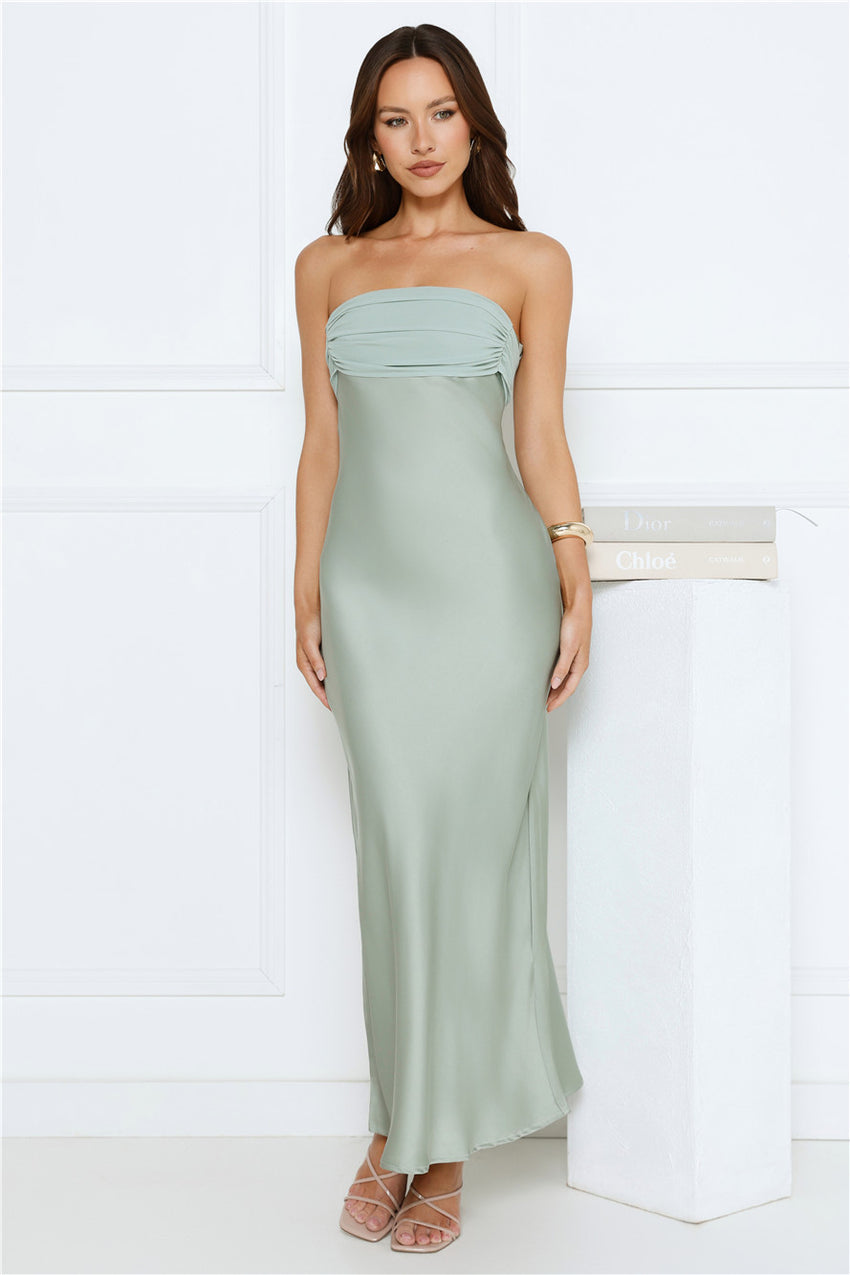 Every Love Song Satin Strapless Maxi Dress Sage