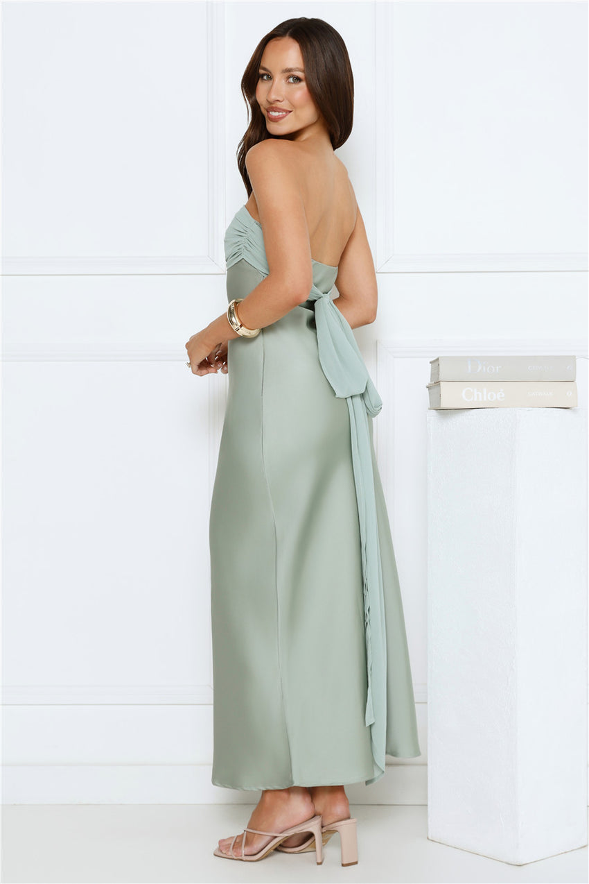 Every Love Song Satin Strapless Maxi Dress Sage